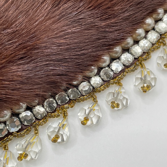 Genuine Mink Top Hit Hand Made Baare Beards Japan Beaded Collar Vintage - Picture 11 of 14